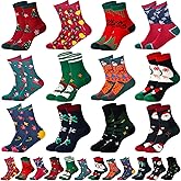 SATINIOR 24 Pairs Christmas Holiday Socks Women Girls Funny Crew Socks Cotton Knit Socks for coworkers Christmas Gifts (Bright Style)