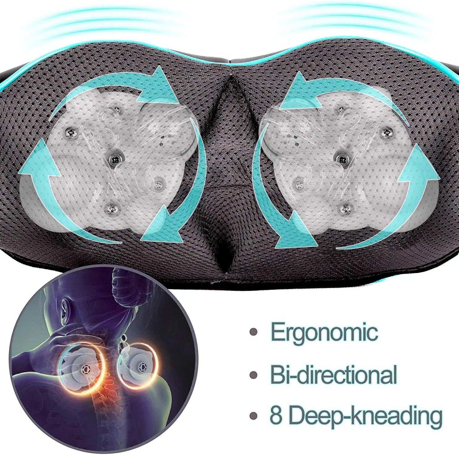 Shiatsu Back shoulder & Neck Massager With Heat - Deep Tissue 3D Kneading Pillow Massager for Neck, Back, Shoulders, Foot, Legs - Electric Full Body Massage - for Home & Car: Health & Personal Care