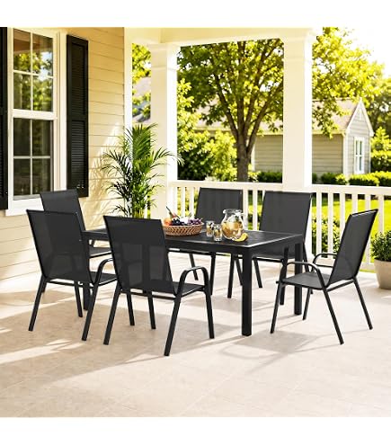 largo 7 piece outdoor patio dining set with umbrella 7-Piece Set, All-Weather Table and Chairs Hole for 6, Steel Slat Table and 6 Textilene Chairs for Backyard, Poolside and Garden, Grey(No Umbrella) : Patio Size:4500/701MH Roxy Dawn Womens Snowboard, EAV 22331 Provides flexibility and easy