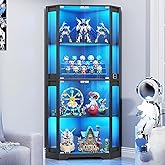 BROTTAR Lighted Corner Display Cabinet with Glass Doors for Collectibles | 65" Curio Cabinet with 3 Color LED Lights, 4-Tier Showcase Display Case with Human Body Sensor for Trophies, Books, Black