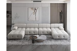 JACH 138" Convertible Modular Sectional Sofa, U-Shaped Minimalist Velvet Sofas Couches, Luxury Modern 6-Seat Couch Sectional with Chaise Ottomans for Living Room Bedroom Office Apartment (Beige)