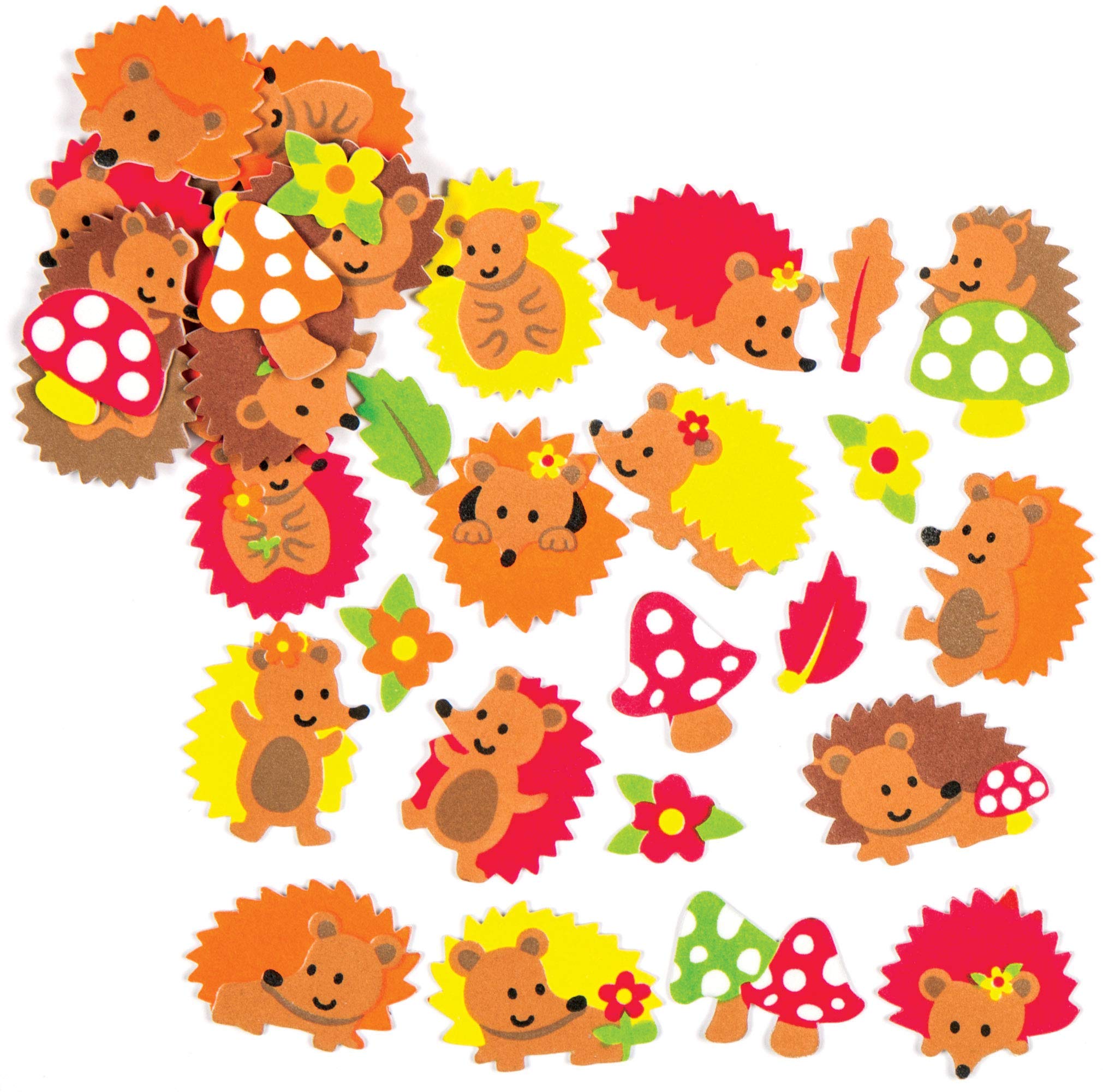 Baker Ross AC105 Hedgehog Foam Stickers (Pack of 120), Asst Colours, 2.5-4.5 cm