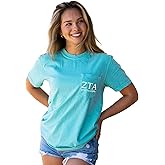 Zeta Tau Alpha Script Letters Pocket Tee Sorority T-Shirt Mint