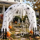 1PC Halloween Archway Outdoor Decor with 500g Spider Web & 102 Fake Spider | 7.25*6.6 or 4.59*7.83ft Halloween Arch, Rust-proof Galvanized Metal, Spooky Horror Yard Walkway Porch Entrance Decorations