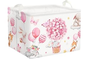 Clastyle Pink Butterfly Flower Baby Girl Basket Hot Air Balloon Animal Shower Towel Storage Bin Sleeping Elephant Rabbit Fox Shelf Basket Rectangle Clothes Toy Book Box Organizer
