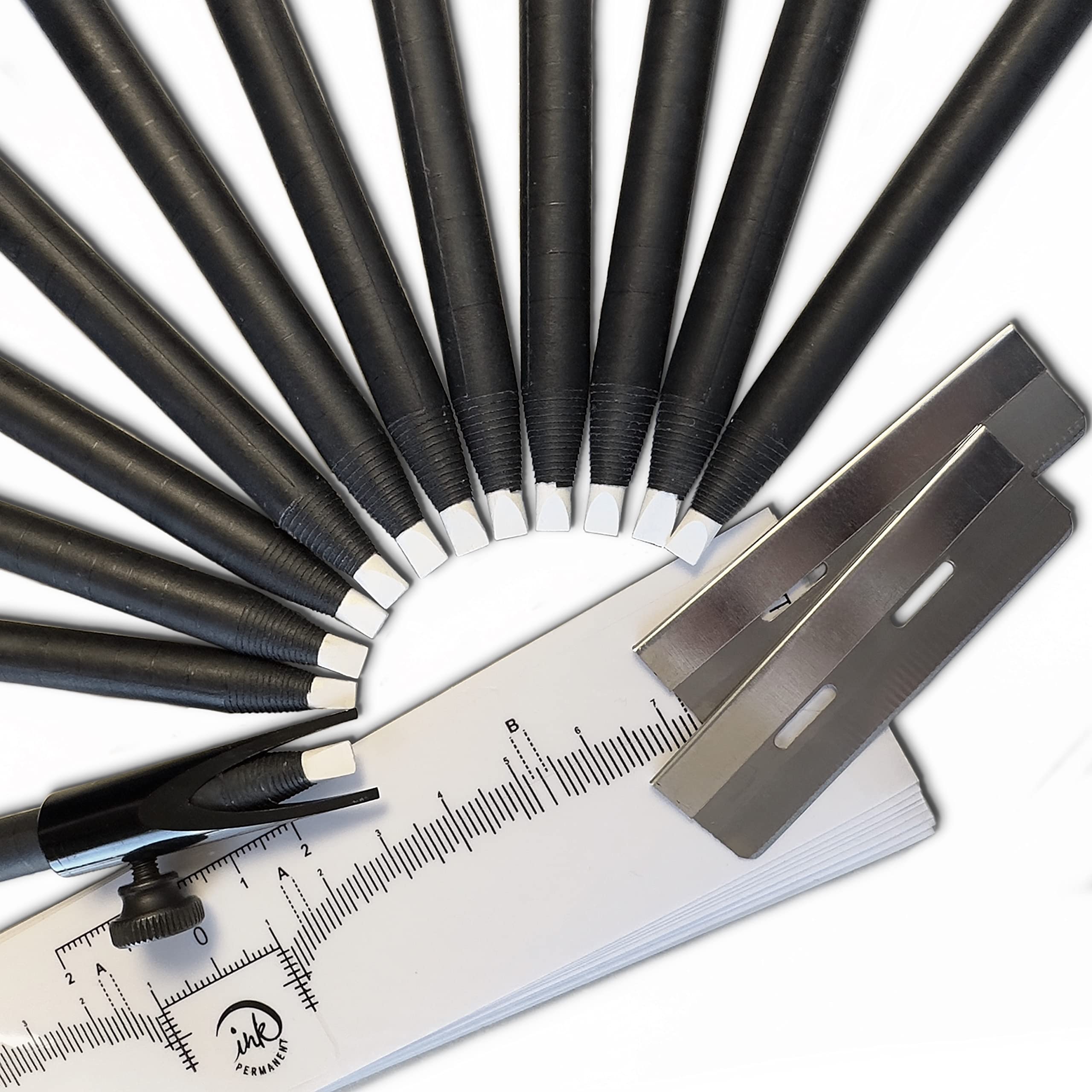 Ink Permanent [12 Pack] Brow Mapping Pencil Kit, Microblading Eyebrow Pencil for Precise Mapping and Shaping