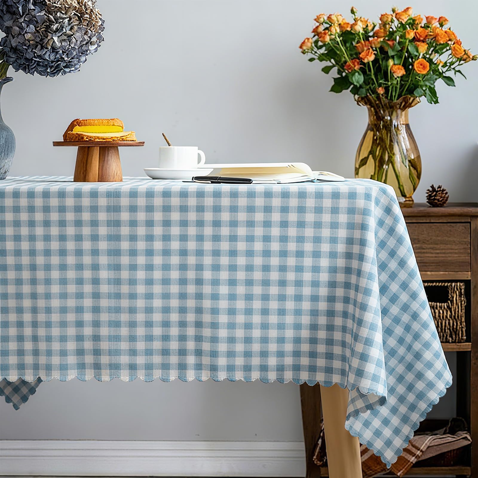 Photo 1 of ****FINAL SALE NOT RETURNS****
Botoutin Blue Gingham Tablecloth,Cotton Heavy Weight Ruffled Edge Table Cloth Washable Wrinkle Free Rustic Buffalo Plaid Table Cover for Dining, Kitchen, Party, Home 102 x 60 Inch
