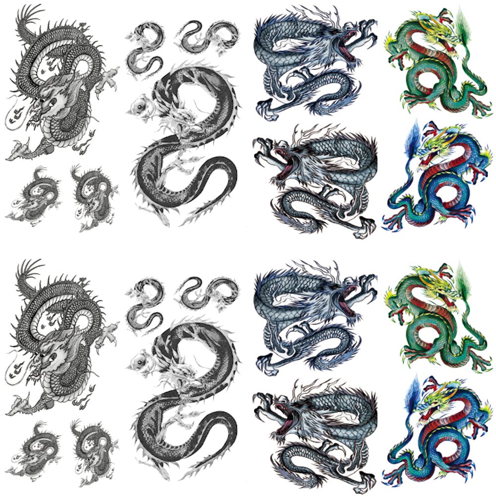 Yesallwas Temporary Tattoo dragon for men,Teens Guys,kids boys(8 Sheets), Waterproof long lasting Fake Tattoos Stickers for Arms Shoulders Chest & Back- Biker Tattoos 9cmx19cm/3.54x7.48inches(LxW)