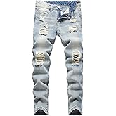 Anbreuinron Boy's Skinny Fit Ripped Destroyed Distressed Fashion Denim Jeans Pants