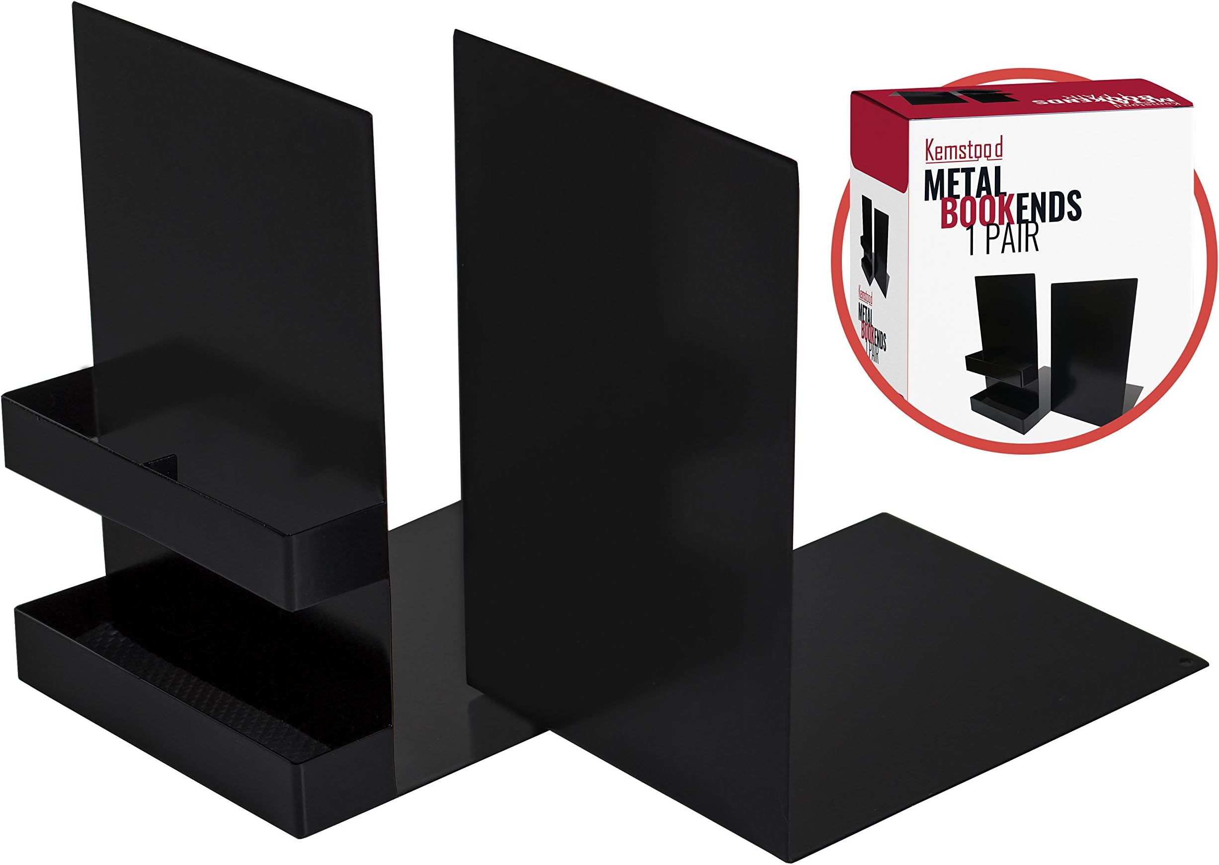 Metal Bookends โ Heavy Duty Book Stopper with Pen/Pencil Holder โ Decorative Non Skid Book Ends Can Support Heavier & Large Books โ Smart Organization Ideal for Office and Home, Nice Gift Box