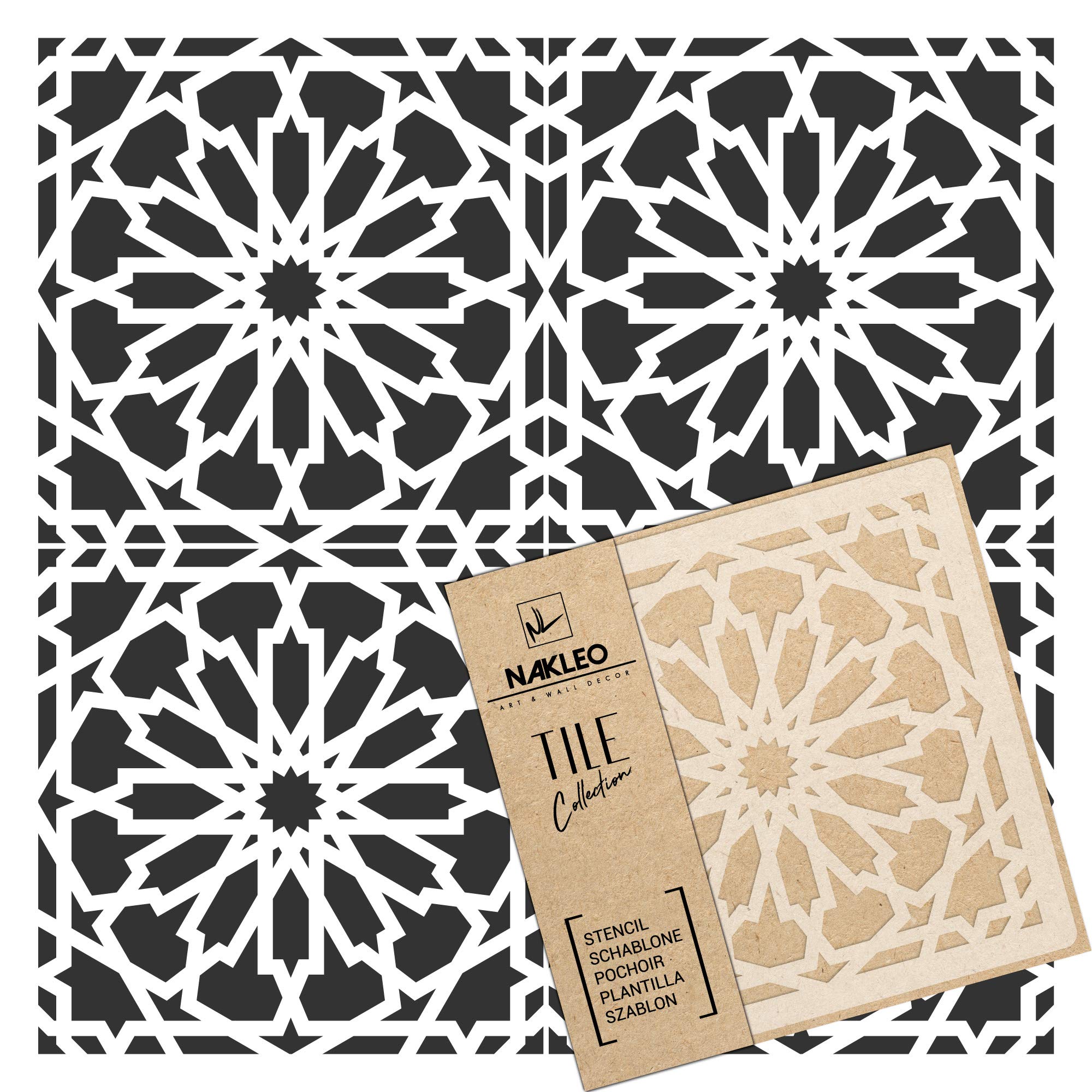 NAKLEO Tile Painting Stencil 10x10 cm, Vilar Spanish Moorish Flower Moroccan, Plastic Reusable Template, Home Decor Craft DIY, Floor Concrete Patio Wall - Terracotta