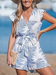 CUPSHE Women's Romper V Neck Short flutter Sleeves