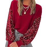 miduo Womens 2026 Fashion Crewneck Sequin Long Sleeve Casual Patchwork Sparkle Shimmer Pullovers Sweaters
