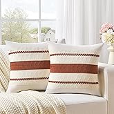 Fancy Homi Set of 2 Rust Boho Decorative Throw Pillow Covers 22x22 Inch for Couch Bed Sofa, Aesthetic Modern Organic Fall Room Decor, Soft Cotton Cute Terracotta Textured Farmhouse Cushion Case