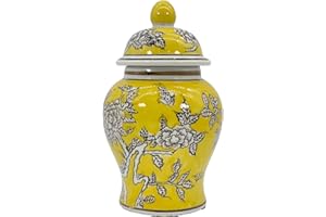 GALT INTERNATIONAL 8" Ceramic Ginger Jar w/Lid - Classic Chinese Style Porcelain Jar Tea Storage for Home Decor Decorative Centerpiece Vintage Accent Antique Vase Jingdezhen (Yellow)