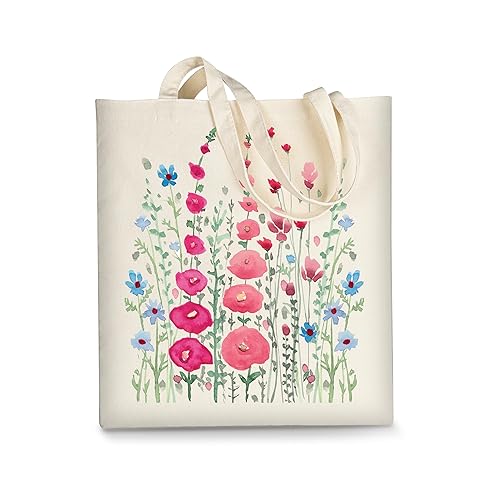 AUSVKAI Canvas Tote Bag Aesthetic for Women, Cute Red Wild Flower