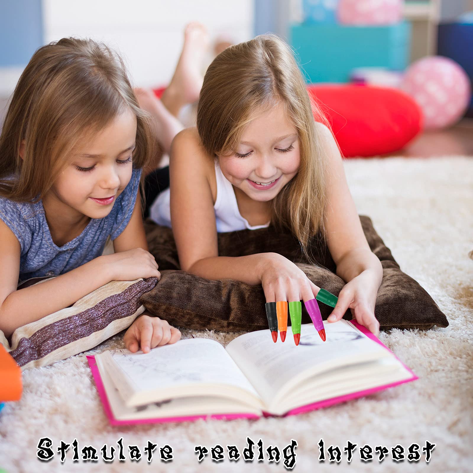 50 Pcs Finger Pointers for Kids Reading Multicolor Witch Fingers, Finger Nail Covers for Kindergarteners Young Readers Masquerade Cosplay Costume Party Decorations