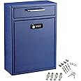 AdirOffice Wall Mount Mailbox - Combination Mailbox with Keys- Durable Wall Mounted Locking Mailbox and Cash Drop Box for House, Apartments and Bussiness After Hours Deposits (Large, Blue)