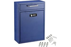 AdirOffice Wall Mount Mailbox - Combination Mailbox with Keys- Durable Wall Mounted Locking Mailbox and Cash Drop Box for House, Apartments and Bussiness After Hours Deposits (Large, Blue)