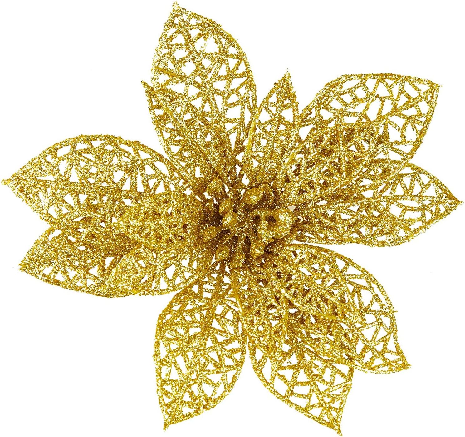 Kompanion 20 Piece Star Gold Ornaments Set, Christmas Tree Decoration, Glittery Bright Gold Star-Shaped Poinsettia