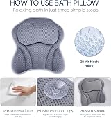 ADOV Luxury Bath Pillow with 6 Suction Cups Non-Slip 4D Air Mesh Headrest view 7