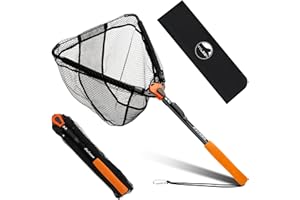 YVLEEN Floating Fishing Net Fish Landing Net - Upgraded Design Foldable & Lightweight Freshwater Fishing Landing Net, Ultra-Thin Rubber Fish Net Easy Catch and Release, Fishing Gifts for Men