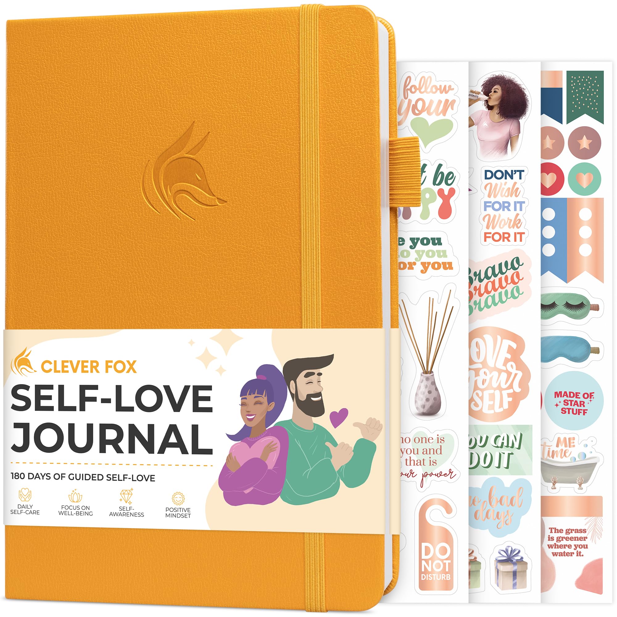 Clever Fox Self-love Journal – Guided Self-Discovery Log for Self-care, Reflection & Self-help, Mental Health, Gratitude & Mindfulness (Amber Yellow)