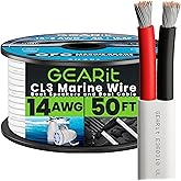 GearIT 14 AWG Marine Speaker Cable (50 Feet), Boat Tinned Copper Wire, 2 Conductor Duplex Wire, Electrical Grade, Oxygen Free