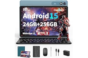 SUICOEY Tablet with Keyboard - 24GB RAM+256GB ROM(2TB Expand), Android 15 Tablet with Octa Core, 5G/2.4G WiFi, 8000mAh, BT V5.0, with Case, Mouse, Stylus, Split-Screen, Widevine L1, Face Unlock(Green Case)