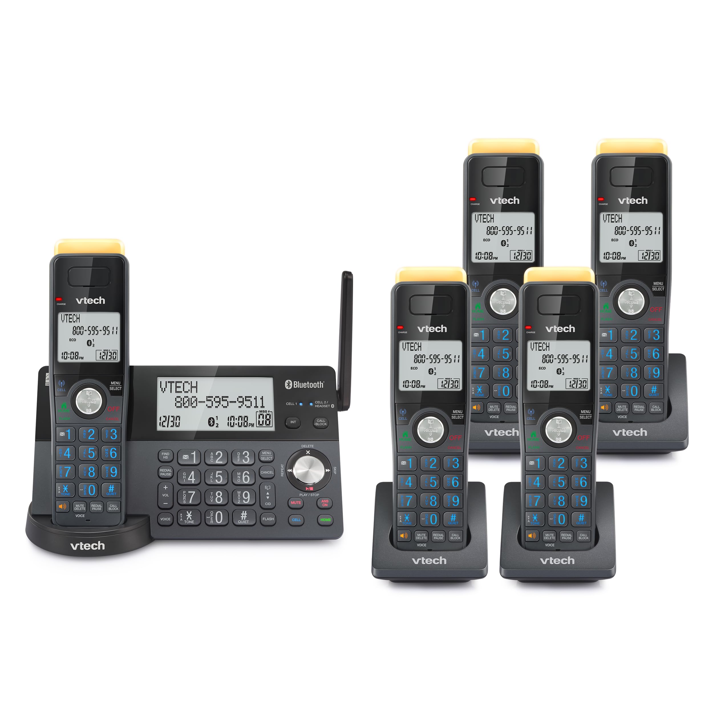 Photo 1 of VTech IS8128-51 Super Long Range 5-Handset DECT 6.0 Cordless Phone for Home with Answering Machine, 2300 ft Range, Call Blocking, Bluetooth Connect to Cell, Intercom