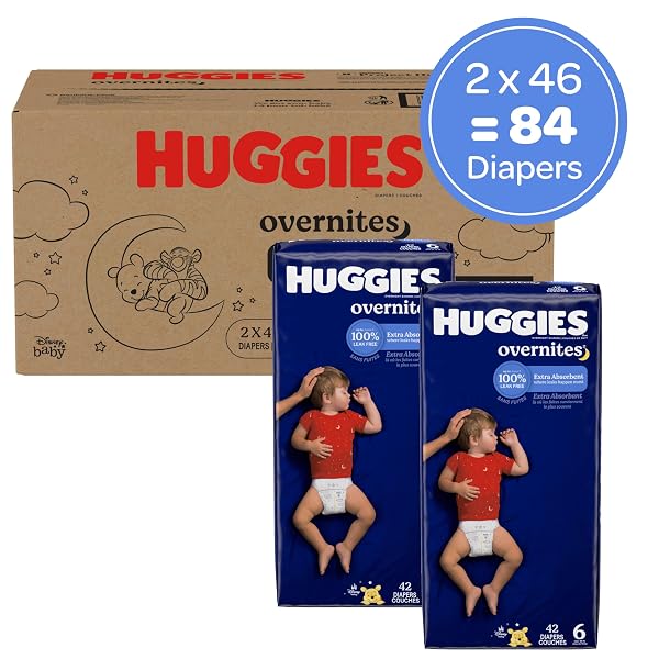 HUGGIES SIZE 6 OVERNITES BABY DIAPERS: OVERNIGHT DIAPERS, SIZE 6 (35+ LBS), 84 CT (2 PACKS OF 42), PACKAGING MAY VARY