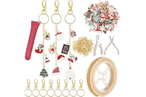 VioraWhite 213 Pcs Christmas Theme Lip Gloss Keychain Making Kit 100 Pink Enamel Charms 32.81 ft Gold Chains for DIY Crafts Women