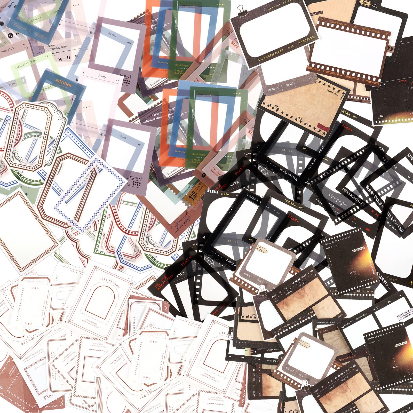 Photo 1 of 135 Pcs DIY Scrapbooking Stickers Decorative 4 Set Assorted Frame PET Stickers for Journaling 2 Set Frame Scrapbooking Paper DIY Craft Bullet Diary Essential Planner Journal Notebook