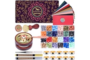 Aottom Wax Seal Stamp Kit with Gift Box, 24 Colors 650 Pcs Beads, Warmer, Envelopes, Candles, Stamp, Metallic Pen for Gift and Decoration