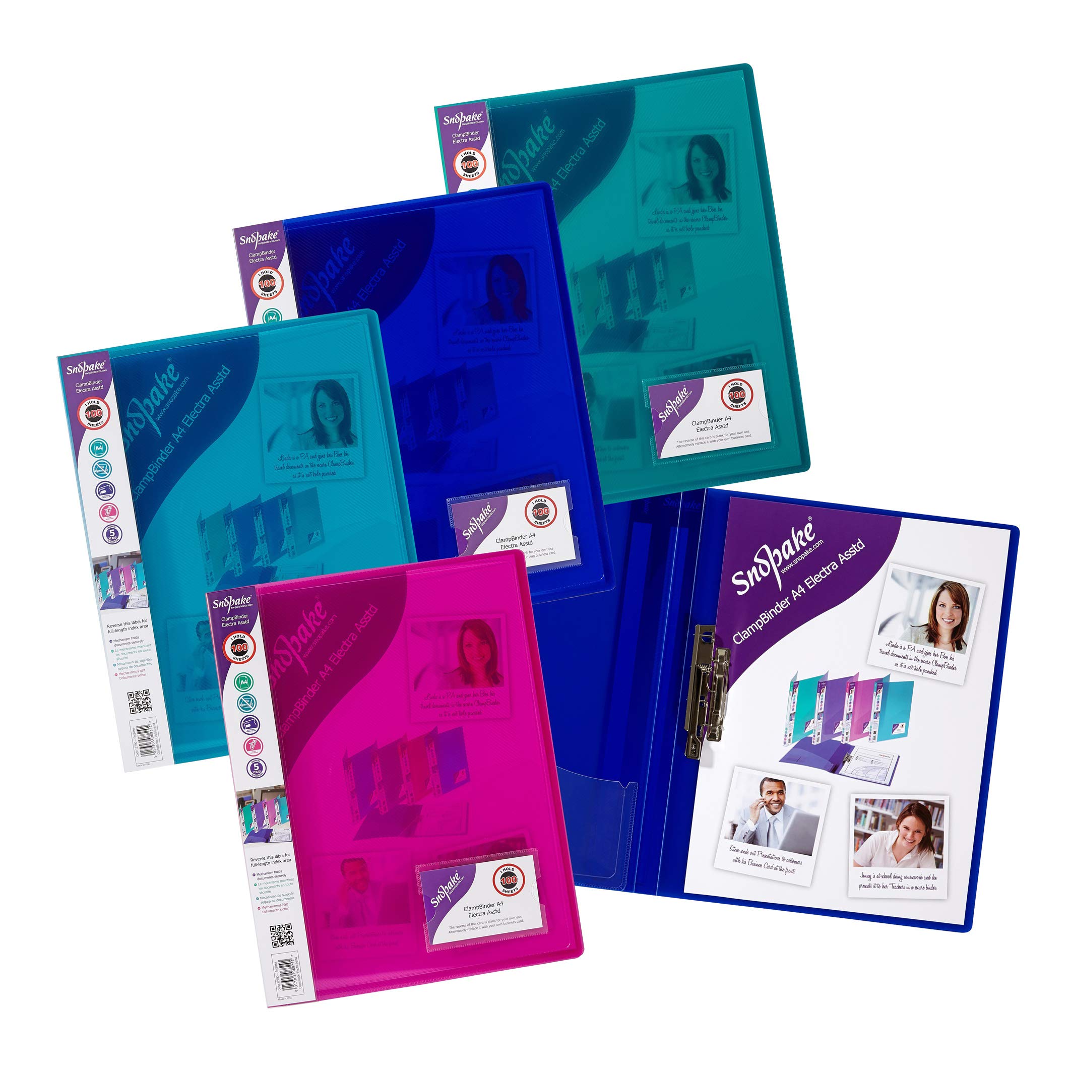 Snopake A4 Electra Assorted Premium ClampBinder [Pack of 10] 100 Sheet Capacity [12790]