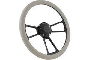 FOREVERSHARP Black Boat Steering Wheel 14 Inch Aluminum With Grey Vinyl Half Wrap, Horn Button, and Installation Adapter