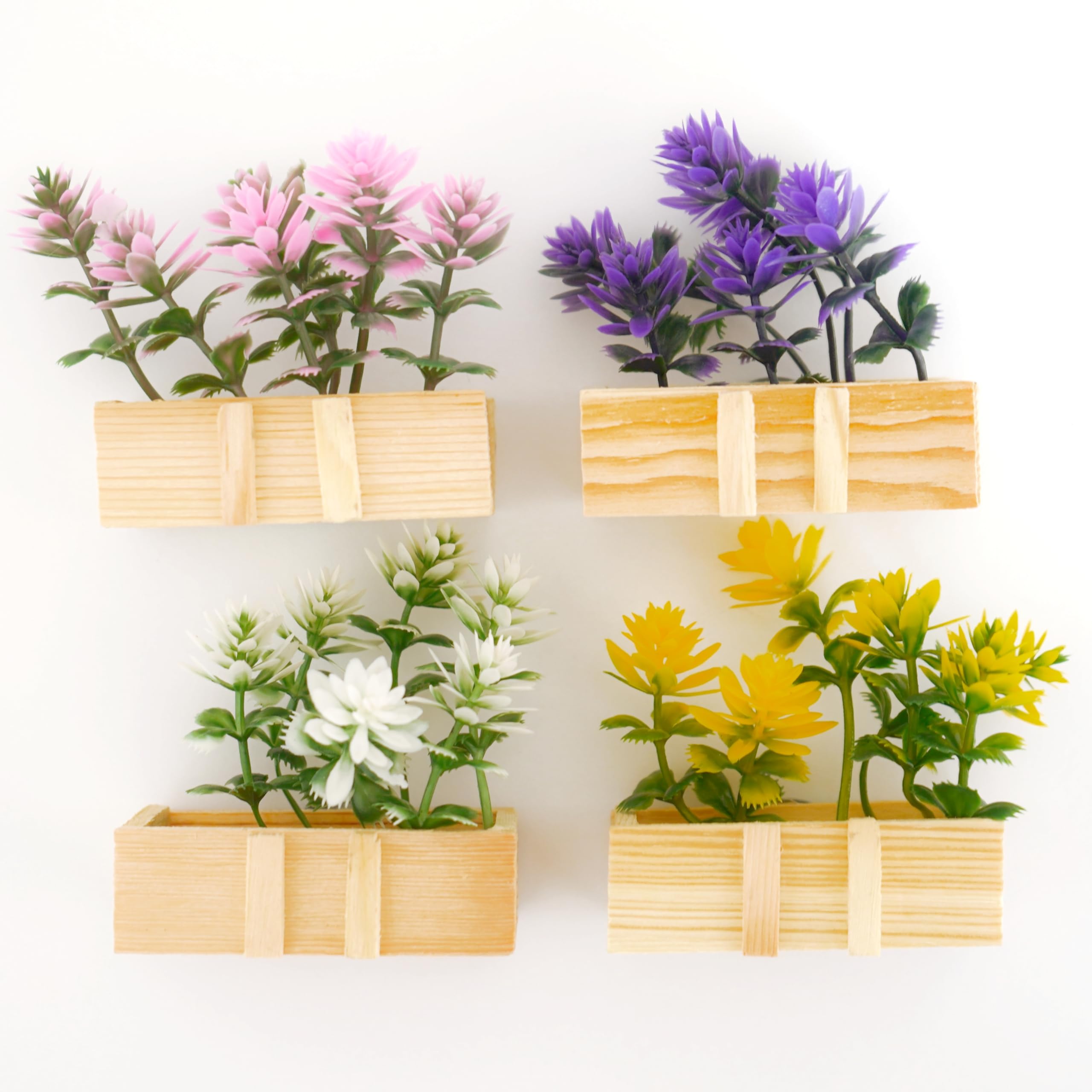4pcs Cute Flower Refrigerator Magnets with Handmade Orchid Wooden Pot, Simulation Plant Refrigerator Magnet for Adults, Mini Decor Magnet for Fridge, Home, Kitchen, Office, School, Locker, Whiteboard…