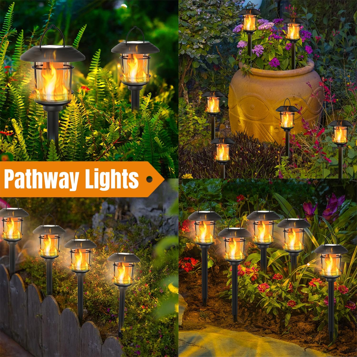 Dynaming 6 Pack Solar Flame Torch Lights Outdoor, Dual Use Flickering Flame Garden Light, Hanging Lantern Lights, Auto On/Off & Waterproof Landscape Lighting for Lawn Patio Yard Walkway Driveway
