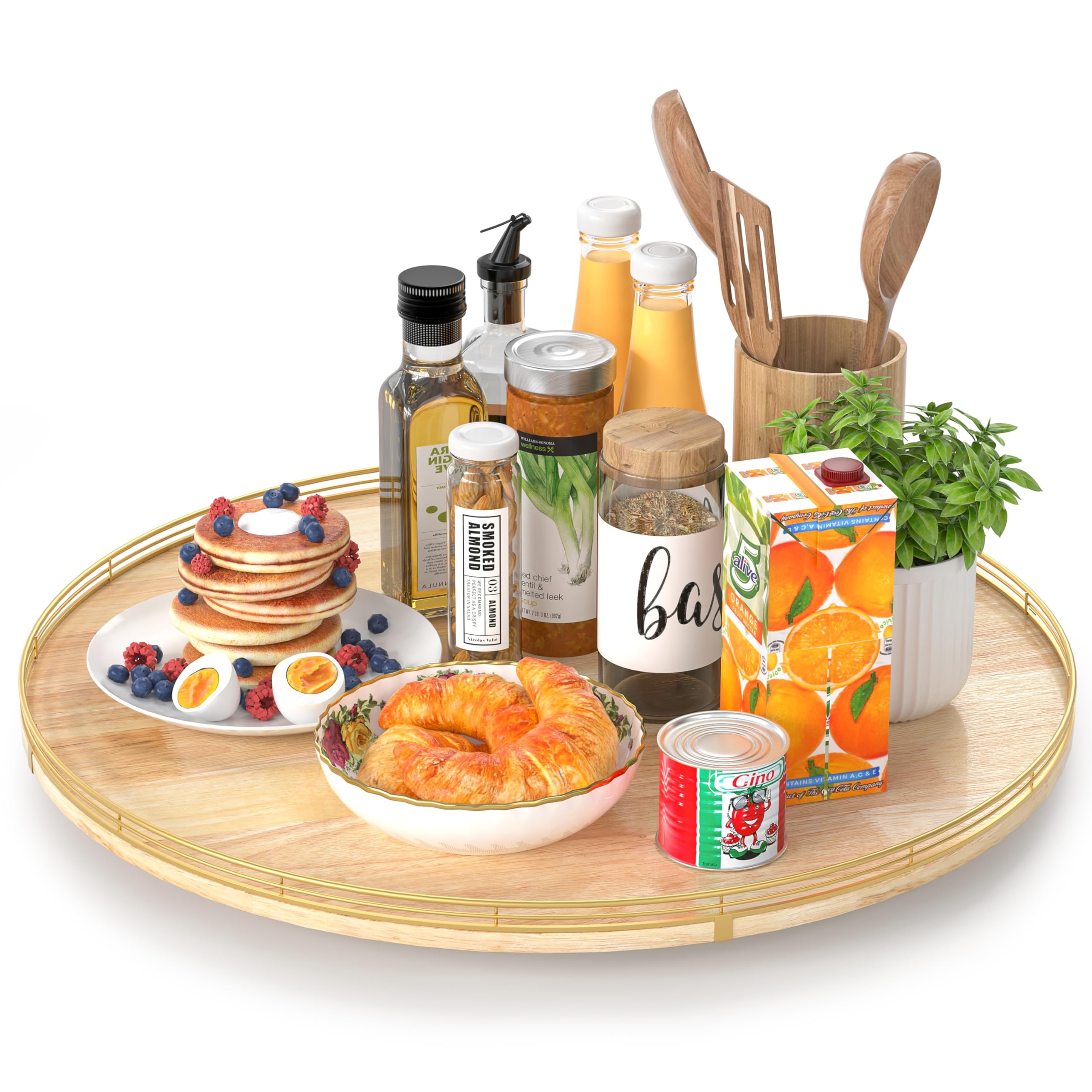 Photo 1 of 24 Inch Extra Large Lazy Susan Turntable - Premium Solid Oak Wood & Iron | Rustic Farmhouse Rotating Tray for Dining Table, Kitchen Countertop, Centerpiece Decor | Smooth 360° Spin | Durable & Stylish