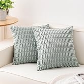 Aegero Pack of 2 Corduroy Decorative Throw Pillow Covers 18x18 Inch Soft Striped Pillow Covers Modern Farmhouse Home Decor for Sofa Living Room Couch Bed(Aqua)