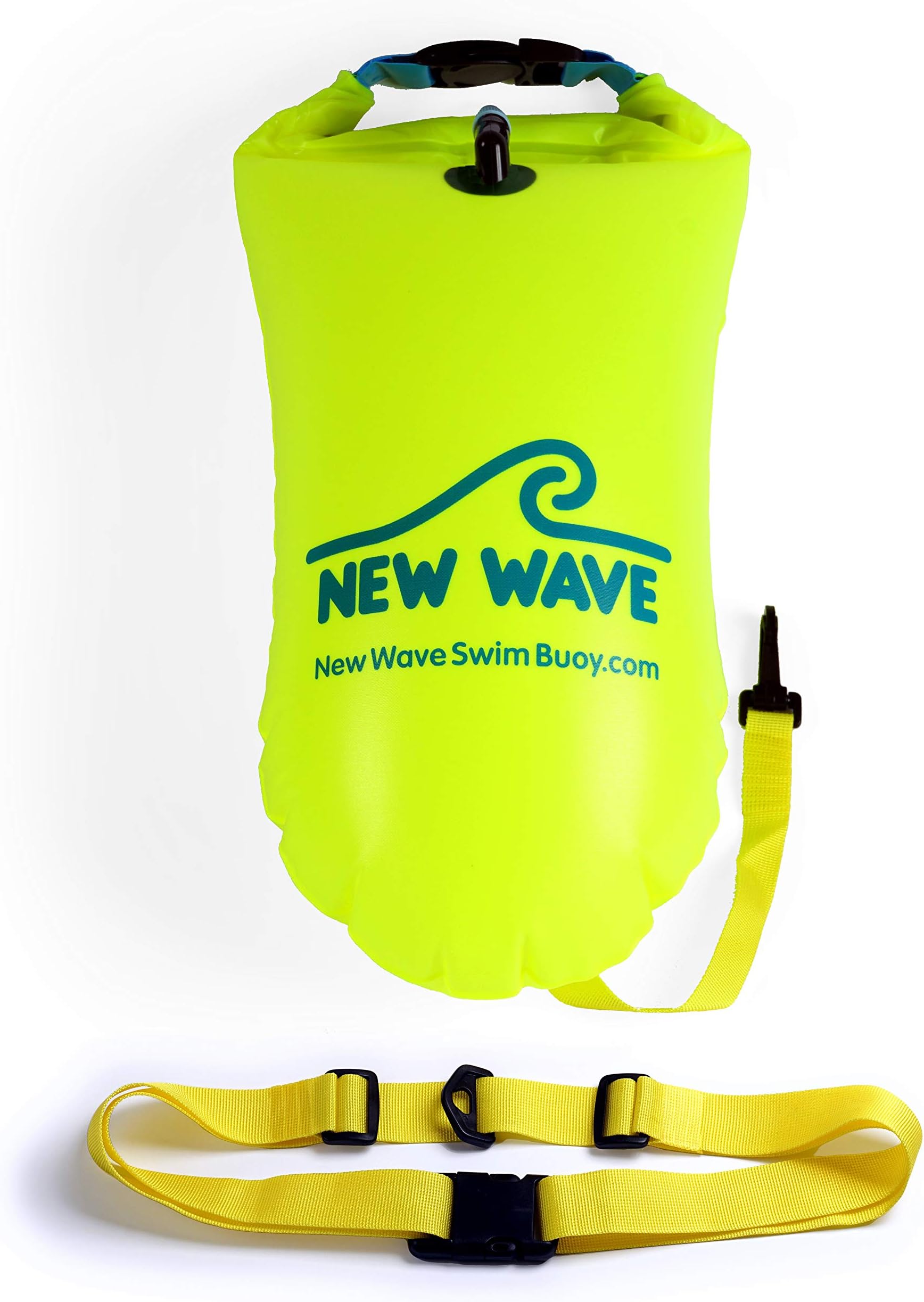 New Wave Swim Buoy for Open Water Swimmers and Triathletes - Light and Visible Float for Safe Training and Racing - Fluo Yellow-Green