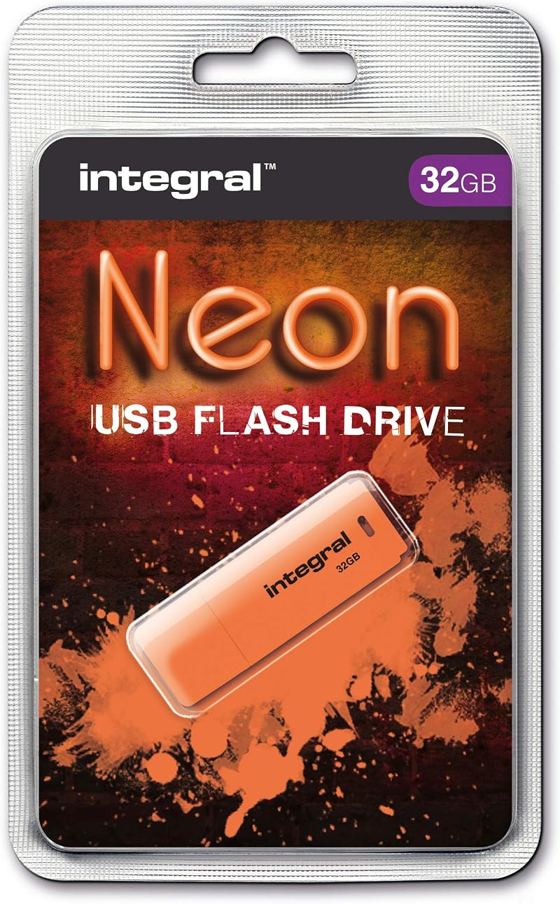 Integral 32GB Neon Orange USB 2.0 Flash Drive Stick Thumb Drive