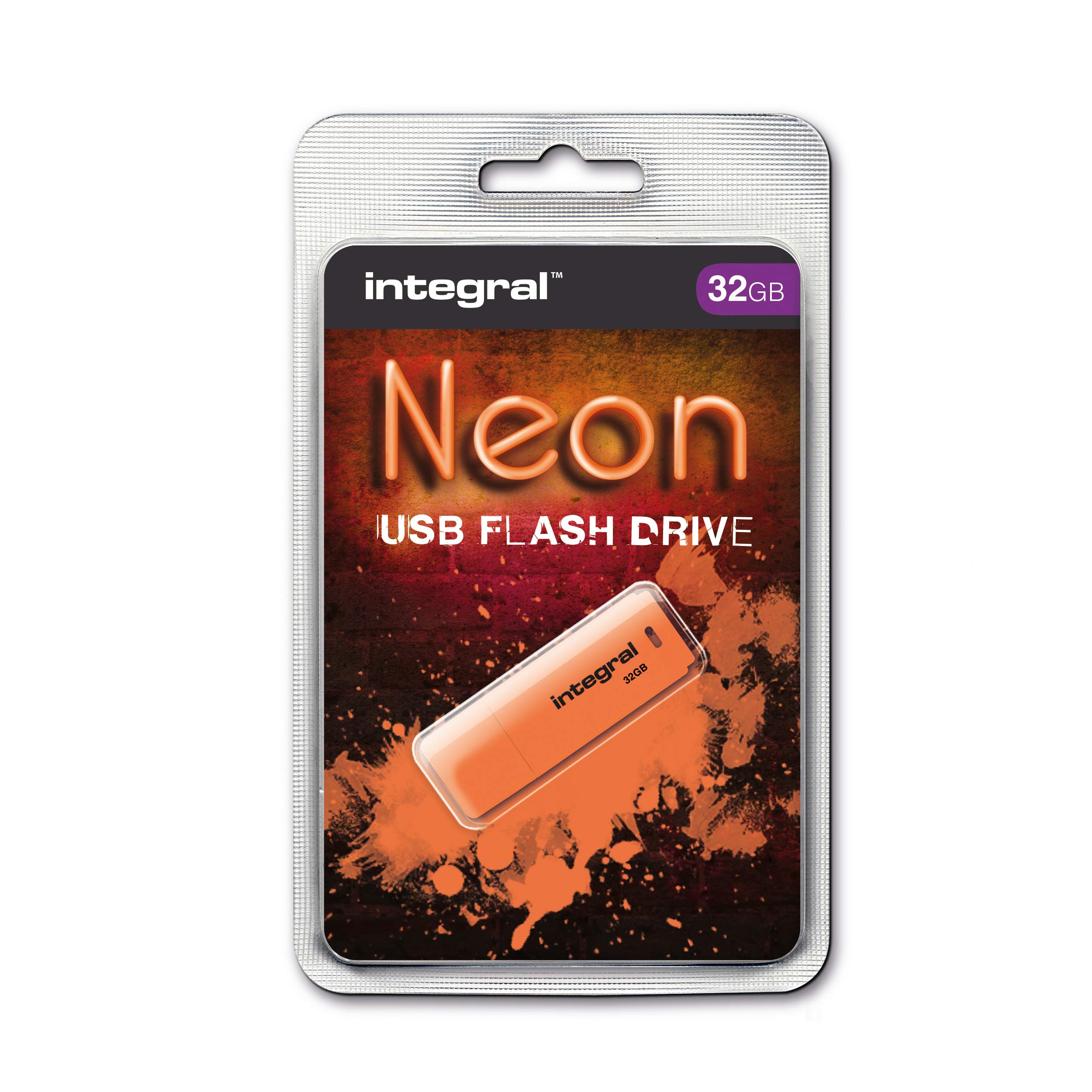 Integral 32GB Neon Orange USB 2.0 Flash Drive