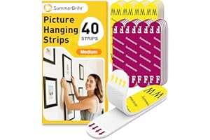 SUMMERBRITE Picture Hanging Strips Heavy Duty, Damage Free Picture Hangers for Walls Without Nails/Tools, Wall Sticky Hook and Loop Adhesive Strips Kit for Poster, Home, Office, 40 Strips/20Pairs-Medium