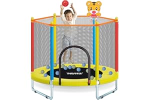 Indoor Outdoor Trampoline for Kids,MILUMILU Toddler Trampoline with Safety Enclosure Net,Mini Baby Trampoline with Basketball Hoop,Trampoline Jumping Mat Birthday Gifts for Children Boy Girl.