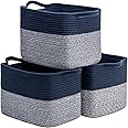 Goodpick Rope Baskets for Storage, Dog Toy Baskets for Organizing, Shelf Baskets for Blankets, Towels, Small Laundry Basket, Toy Storage Bins for Kids, Blue, 13''x10''x9'', 3 Pack