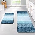 OLANLY Bathroom Rug Set 2 Piece, Soft Absorbent Microfiber Bath Rug Set, Non-Slip, Machine Wash Dry, Plush Shaggy Bath Mats for Bathroom (47"x20"+24"x16", Peacock Blue)