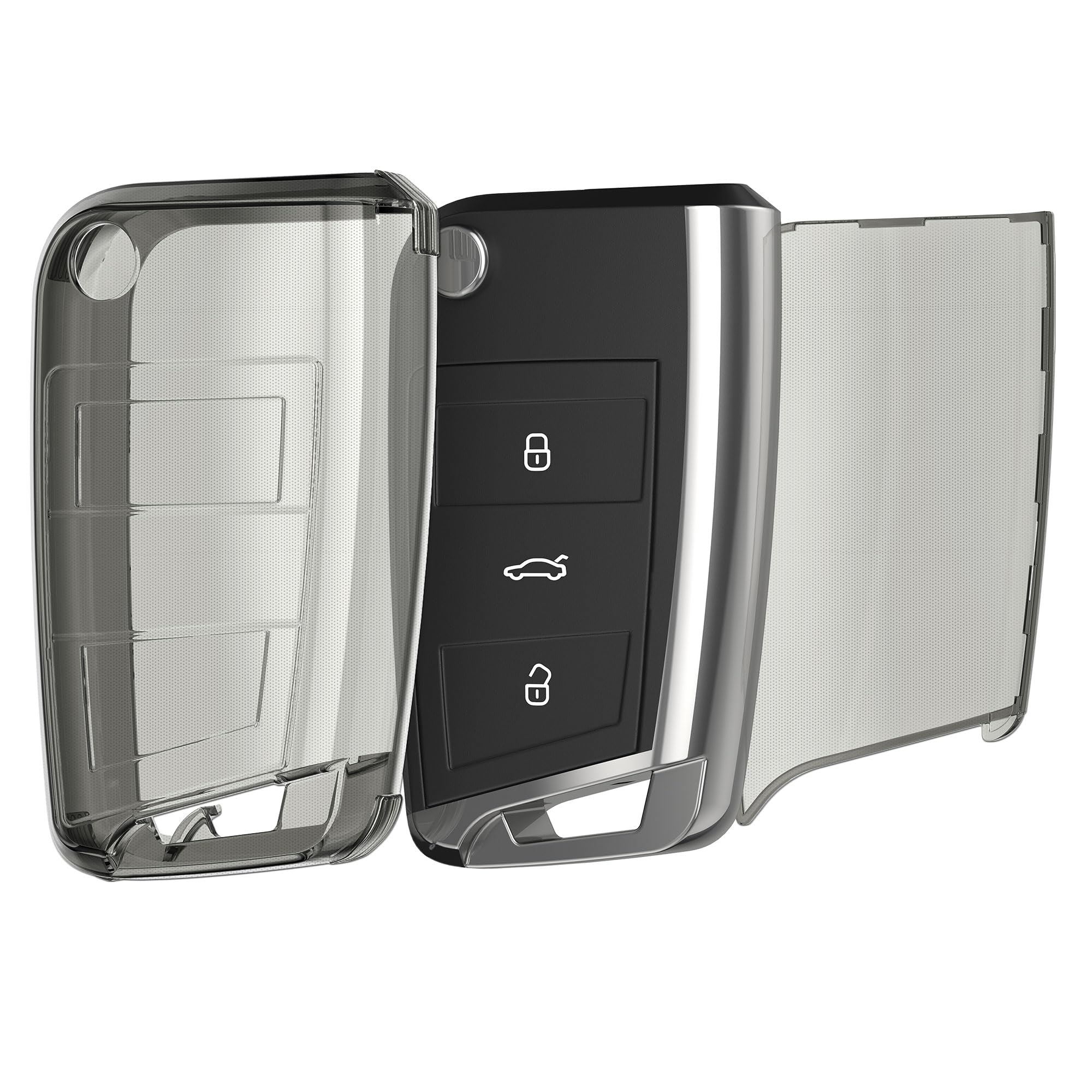 kwmobile Car Key Case Compatible with VW Golf 7 MK7 3 Button Car Key Cover - Car Fob Case - Soft TPU Shell - Black/Transparent — image 1