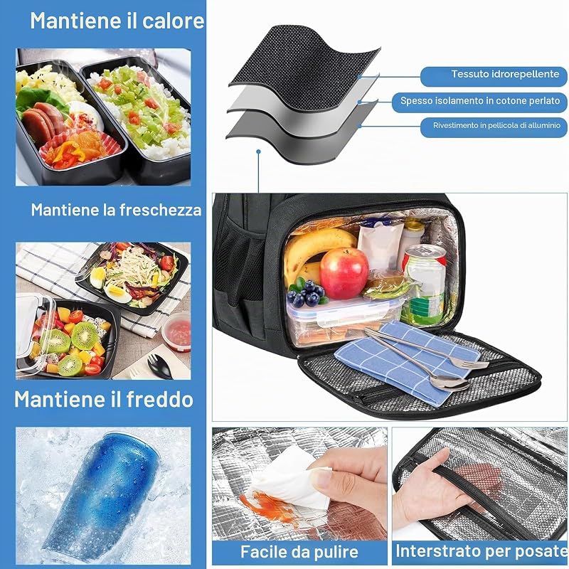 Zaino Porta PC Porta Pranzo Termico, Zaino Lavoro Uomo Donna Grande