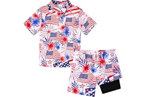 UNICOMIDEA Boys 4th of July Outfits Kids Patriotic Independence Day Tropical Short Sets for 5-12 Years